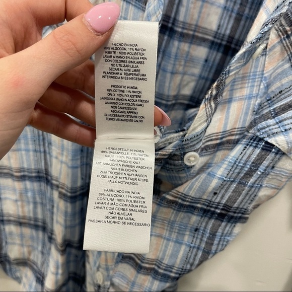 Soft Joie Plaid Button Up Shirt Lightweight XS Blue Black Textured - Picture 10 of 14